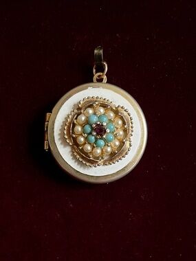 Victorian Yellow Gold Turquoise & Seed Pearl Locket